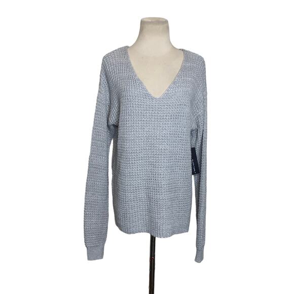 Black Tape gray honeycomb knit v neck long sleeves sweater size Small - Picture 10 of 11